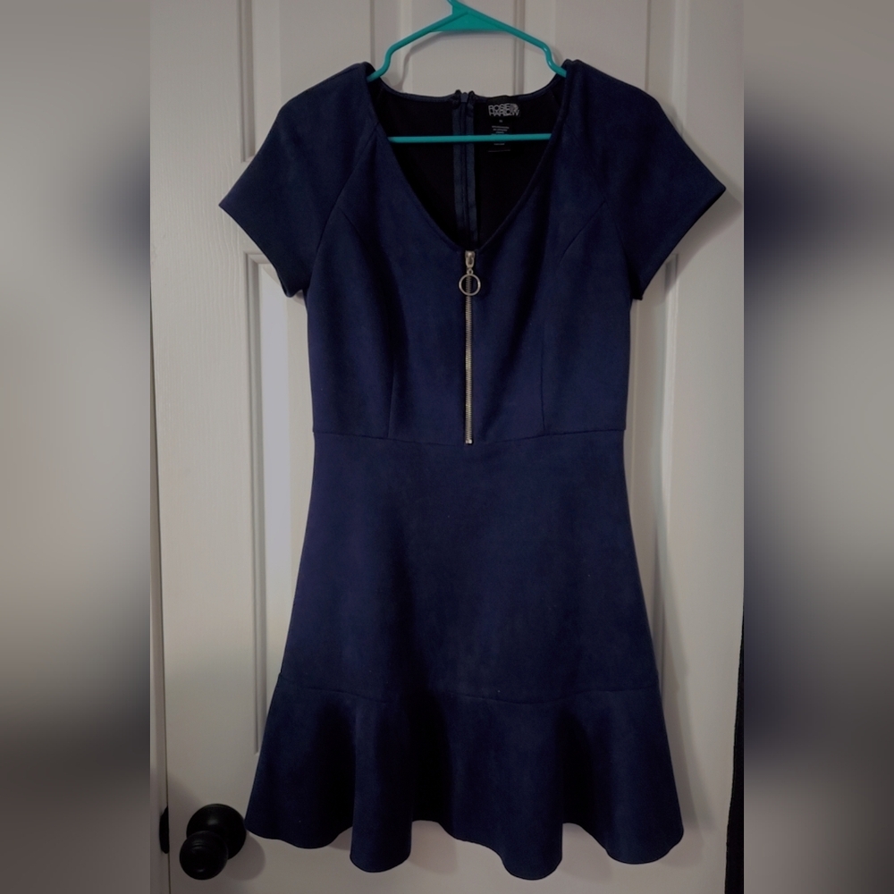 Blue Suede Dress With Front Zipper